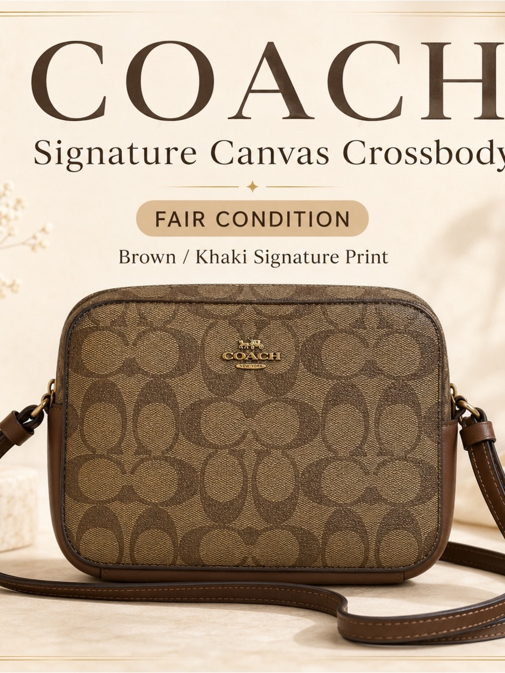 Coach Brown Khaki Signature Canvas Crossbody